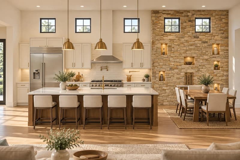 Rendering: Aria model home — kitchen and dining